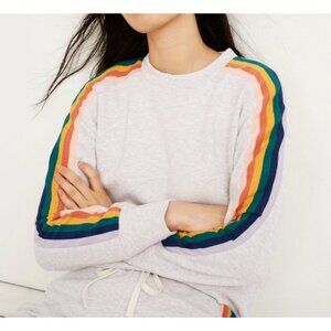 Madewell Rainbow Inset Crop Sweatshirt Size XL Gray Pullover Sweater